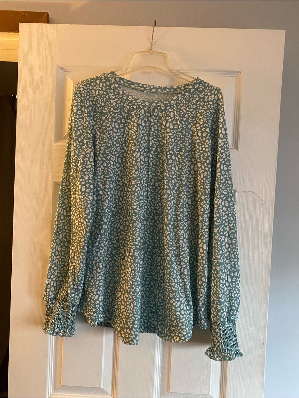 Women’s Sage Green Printed Long-Sleeve Blouse